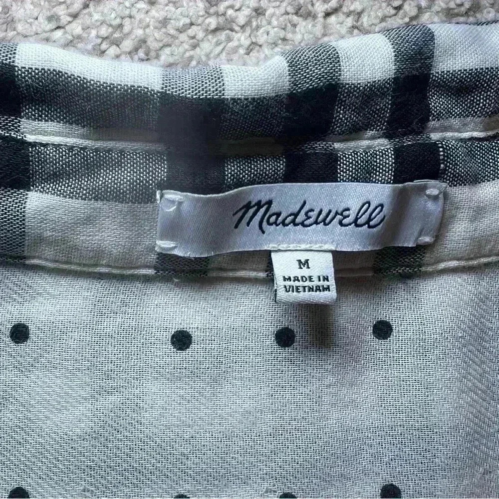Madewell Black Cream Gingham Polka Dot Button-Down Back Tunic Size Medium - Picture 9 of 10